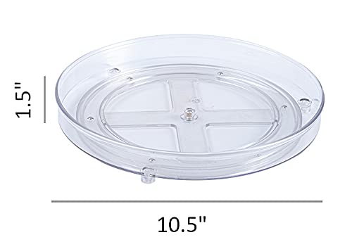 Lazy Susan Rotating Kitchen Turntable Food Storage Spinning Organizer Container for Countertop, Cabinet, Pantry, Fridge, Cupboard, Vanity, Office, Baking Supplies, Spices, Condiments - 10.5" Clear