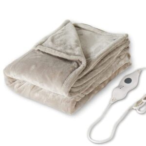 tefici electric heated blanket throw, super cozy soft flannel 50″ x 60″ heated throw with 3 fast heating levels & 4 hours auto off, machine washable, etl&fcc certification, home office use, camel