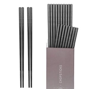 hiware 10 pairs fiberglass chopsticks – reusable chopsticks dishwasher safe, 9 1/2 inches – black