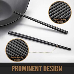 HIWARE 10 Pairs Fiberglass Chopsticks - Reusable Chopsticks Dishwasher Safe, 9 1/2 Inches - Black