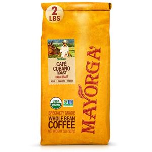 mayorga dark roast coffee, 2 lb bag – café cubano coffee roast – 100% arabica whole coffee beans – smoothest organic coffee – specialty grade, non-gmo, direct trade