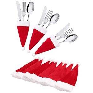 christmas decoration novelty christmas festive decoration, 35pcs christmas decorative tableware fork set christmas hat storage tool merry xmas decor ornaments party decor gifts for kids adult