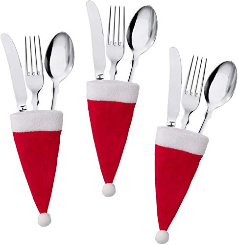 Christmas Decoration Novelty Christmas Festive Decoration, 35PCS Christmas Decorative Tableware Fork Set Christmas Hat Storage Tool Merry Xmas Decor Ornaments Party Decor Gifts for Kids Adult