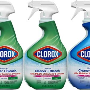 Clorox Clean-Up Cleaner + Bleach Value Pack, 3 Disinfectant and Cleaning Sprays, Kitchen and Bathroom Cleaning, Rain Clean and Original Scent, 32 Ounces (Pack of 3)