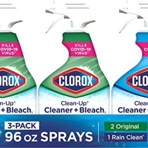 Clorox Clean-Up Cleaner + Bleach Value Pack, 3 Disinfectant and Cleaning Sprays, Kitchen and Bathroom Cleaning, Rain Clean and Original Scent, 32 Ounces (Pack of 3)