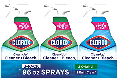 Clorox Clean-Up Cleaner + Bleach Value Pack, 3 Disinfectant and Cleaning Sprays, Kitchen and Bathroom Cleaning, Rain Clean and Original Scent, 32 Ounces (Pack of 3)