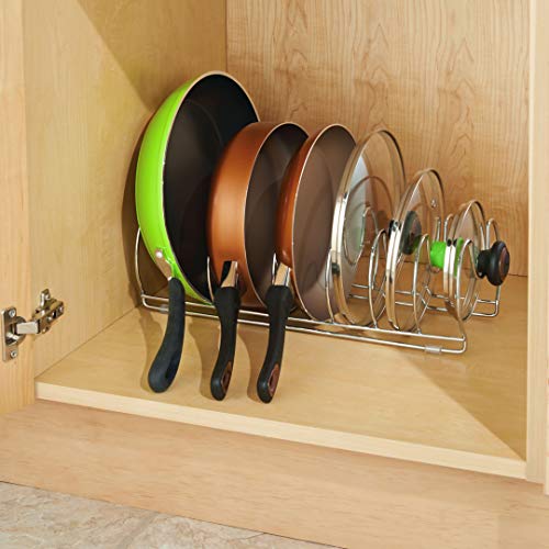 InterDesign Classico Kitchen Cabinet Storage Organizer for Skillets; Pans - 17"; Chrome