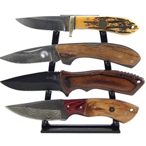 Black Knife Display Stand Rack Holder Organizer For 4 Medium To Large Pocket Or Fixed Blade Knives - Holds Four Blades - Wall Mount Or Sit On Flat Surface