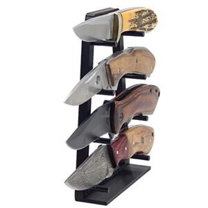 Black Knife Display Stand Rack Holder Organizer For 4 Medium To Large Pocket Or Fixed Blade Knives - Holds Four Blades - Wall Mount Or Sit On Flat Surface