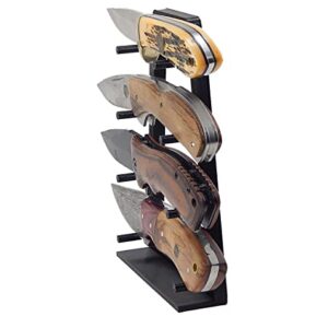 Black Knife Display Stand Rack Holder Organizer For 4 Medium To Large Pocket Or Fixed Blade Knives - Holds Four Blades - Wall Mount Or Sit On Flat Surface