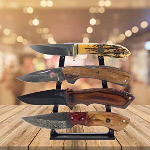 Black Knife Display Stand Rack Holder Organizer For 4 Medium To Large Pocket Or Fixed Blade Knives - Holds Four Blades - Wall Mount Or Sit On Flat Surface