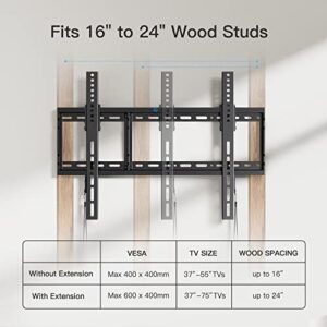 Tilt TV Wall Mount Bracket Low Profile for Most 37-75 Inch LED LCD OLED Plasma Flat Curved Screen TVs, Large Tilting Mount Fits 16-24 Inch Wood Studs Max VESA 600x400mm Holds up to 132lbs by Pipishell