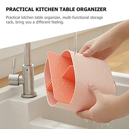 Luxshiny Kitchen Utensil Holder 4 Compartments Kitchen Countertop Organizer Cooking Utensil Caddy with Drainage Hole for Countertop Pink