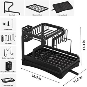 Dish Drying Rack for Kitchen Counter Over The Sink, Larger 2-Tier Dish Drying Rack Drainboard Set with Double-Layer Bowl Rack, Cup Rack, Drain Board, Sticky Board Rack, Cutlery Rack.