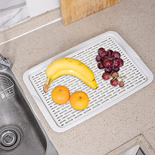 Tableware Drying Tray,Plastic drying dish, 16.2"×11"white，Draining plate，Double Layer Drain Tray, Drying dish,Dish Drying tray.Drain tray for tableware,cups,fruits,vegetables and condiments