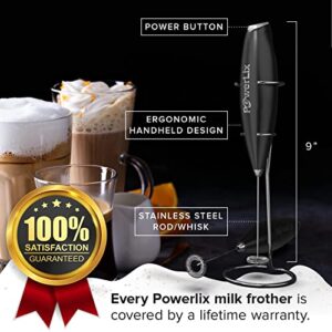 PowerLix Milk Frother Handheld Battery Operated Electric Whisk Beater Foam Maker For Coffee, Latte, Cappuccino, Hot Chocolate, Durable Mini Drink Mixer With Stainless Steel Stand Included (Black)