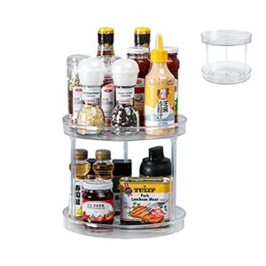 2 Tier Lazy Susan Plastic Clear 360° Spinning Organization & Storage Container Bin 9.25 inch Round Turntable Condiment Spice Rack for Cabinet Pantry Countertop Kitchen Fridge Vanity Bathroom Makeup