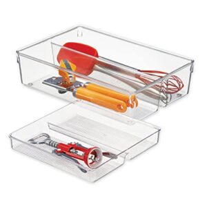 idesign linus 2-piece kitchen drawer organizer for kitchen utensils and tools – clear