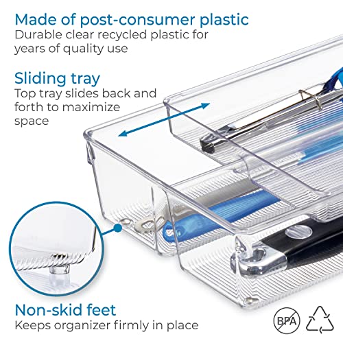 iDesign Linus 2-Piece Kitchen Drawer Organizer for Kitchen Utensils and Tools - Clear