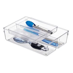 iDesign Linus 2-Piece Kitchen Drawer Organizer for Kitchen Utensils and Tools - Clear