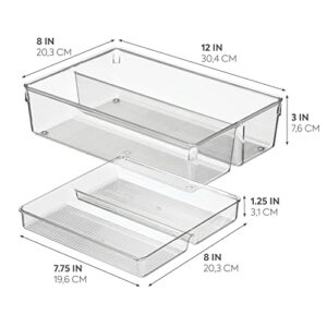 iDesign Linus 2-Piece Kitchen Drawer Organizer for Kitchen Utensils and Tools - Clear