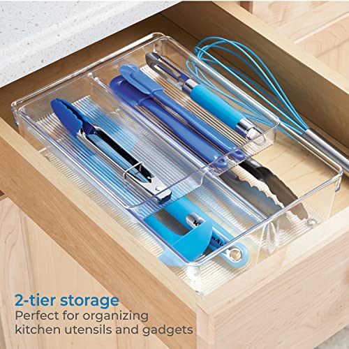 iDesign Linus 2-Piece Kitchen Drawer Organizer for Kitchen Utensils and Tools - Clear