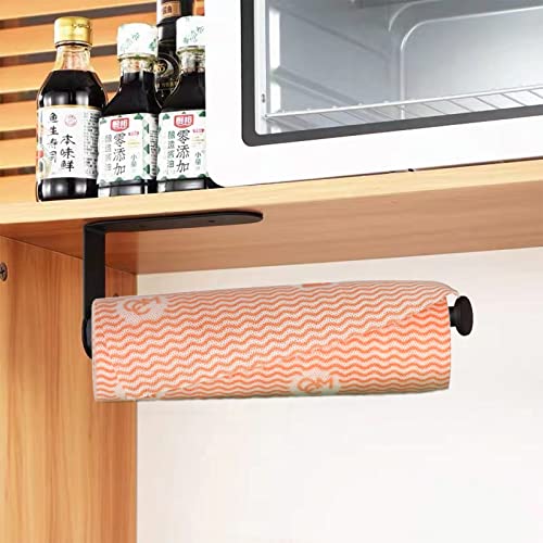 Paper Towel Holder with Damping Function,Paper Towel Holder Under Cabinet,Adhesive Black Paper Towel Holder Suitable for Kitchen Cabinets