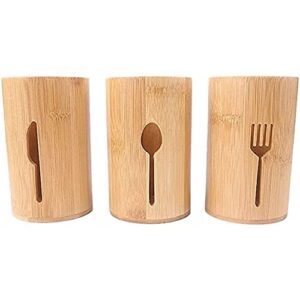 better world bio bamboo utensil holders (bundle of three) with flatware design, wooden kitchen utensil holder for countertop, kitchen utensil caddy, silverware organizer, 6″x4″x4″