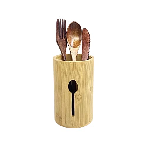 Better World Bio Bamboo Utensil Holders (Bundle of Three) with Flatware Design, Wooden Kitchen Utensil Holder For Countertop, Kitchen Utensil Caddy, Silverware Organizer, 6"x4"x4"