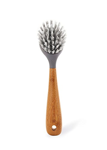 Full Circle Tenacious C Cast Iron Brush and Scraper with Bamboo Handle – Skillet Scrubber with Tough Nylon Bristles, Grey, One Size, Gray