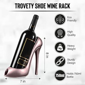 Trovety Shoe Wine Rack Holder - Bottle Keeper with High-Heel Design - Display & Storage Accessories - Table Centerpiece & Home Decorations for Kitchen, Restaurant, Bar (Rose Gold)