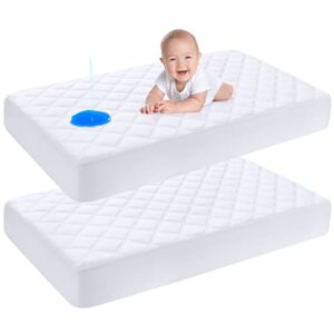 yoofoss 2 pack waterproof crib mattress protector, quilted fitted crib mattress pad, ultra soft breathable toddler mattress protector baby crib mattress cover breathable and hypoallergenic(52”x28”)