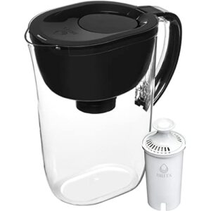 brita large water filter pitcher for tap and drinking water with smartlight filter change indicator + 1 standard filter, lasts 2 months, 10-cup capacity, black