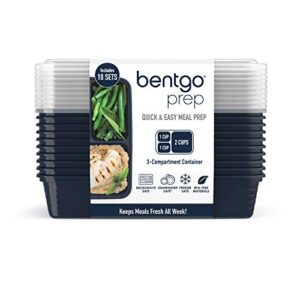 Bentgo Prep 3-Compartment Meal-Prep Containers with Custom-Fit Lids - Microwaveable, Durable, Reusable, BPA-Free, Freezer and Dishwasher Safe Food Storage Containers - 10 Trays & 10 Lids (Navy Blue)