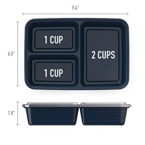 Bentgo Prep 3-Compartment Meal-Prep Containers with Custom-Fit Lids - Microwaveable, Durable, Reusable, BPA-Free, Freezer and Dishwasher Safe Food Storage Containers - 10 Trays & 10 Lids (Navy Blue)