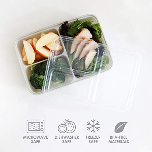 Bentgo Prep 3-Compartment Meal-Prep Containers with Custom-Fit Lids - Microwaveable, Durable, Reusable, BPA-Free, Freezer and Dishwasher Safe Food Storage Containers - 10 Trays & 10 Lids (Navy Blue)