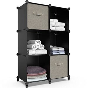 6-cube storage organizer, closet organizer storage shelf bookcase bookshelf with metal hammer, storage cubes organizer cabinet for kids, closet, bedroom, bathroom, (11.8×11.8×11.8 inch), black