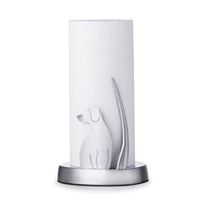 everyday solutions woof paper towel holder – stainless steel, countertop paper towel dispenser – with tension-spring for single handed use – featuring cute animal tail design – great for pet lovers