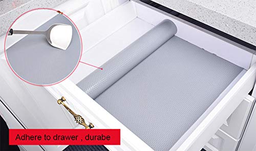 EVA Washable Waterproof Non-Adhesive Shelf Drawer Liner Roll for Refrigerator Kitchen Bathroom Cabinets Drawer Shelves Cupboard (Grey)