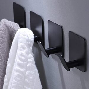deliton adhesive hooks – 4 pack towel/coat hooks wall hooks stick on bathroom or kitchen (matte black, stainless steel)
