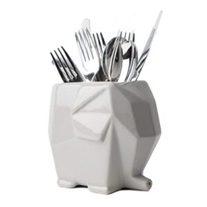 novelty “elephant” cutlery holder & drainer for your kitchen sink – multifunctional & decorative silverware organizer, utensil caddy or toothbrush holder made of premium ceramic – grey