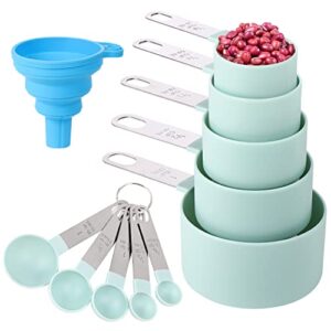 measuring cups and spoons set of 10 pieces，nesting measure cups with stainless steel handle，for dry and liquid ingredient （lake blue）
