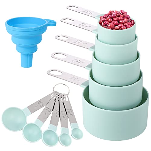 Measuring Cups and Spoons Set of 10 Pieces，Nesting Measure Cups with Stainless Steel Handle，for Dry and Liquid Ingredient （lake blue）