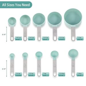 Measuring Cups and Spoons Set of 10 Pieces，Nesting Measure Cups with Stainless Steel Handle，for Dry and Liquid Ingredient （lake blue）