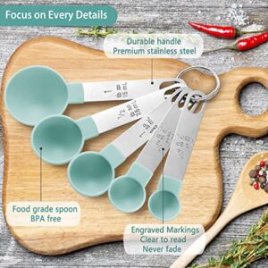 Measuring Cups and Spoons Set of 10 Pieces，Nesting Measure Cups with Stainless Steel Handle，for Dry and Liquid Ingredient （lake blue）