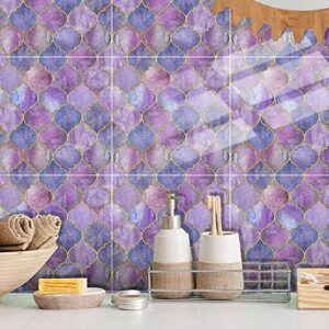 Yifasy 6pcs Dazzle Purple Shelf Liners Fish Scale Furniture Decor Sticker Peel-Stick PVC Tiles Covering 15x15cm