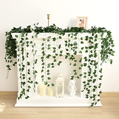 CEWOR 24 Pack 173ft Artificial Ivy Greenery Garland, Fake Vines Hanging Plants Backdrop for Room Bedroom Wall Decor, Green Leaves for Jungle Theme Party Wedding Decoration