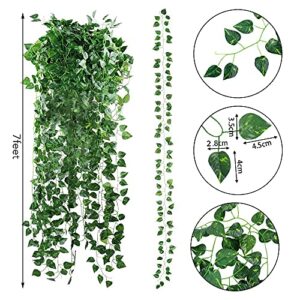 CEWOR 24 Pack 173ft Artificial Ivy Greenery Garland, Fake Vines Hanging Plants Backdrop for Room Bedroom Wall Decor, Green Leaves for Jungle Theme Party Wedding Decoration