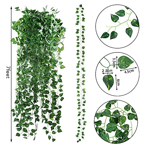 CEWOR 24 Pack 173ft Artificial Ivy Greenery Garland, Fake Vines Hanging Plants Backdrop for Room Bedroom Wall Decor, Green Leaves for Jungle Theme Party Wedding Decoration