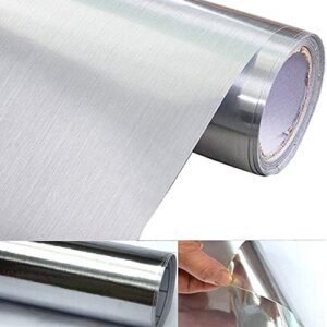 upredo thick metal look stainless steel adhesive metallic shelf liner decorative paper vinyl film backsplash cover 15.8in by 100in (silver metal)